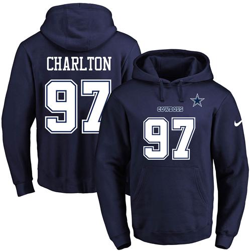 Nike Cowboys #97 Taco Charlton Navy Blue Name & Number Pullover NFL Hoodie - Click Image to Close